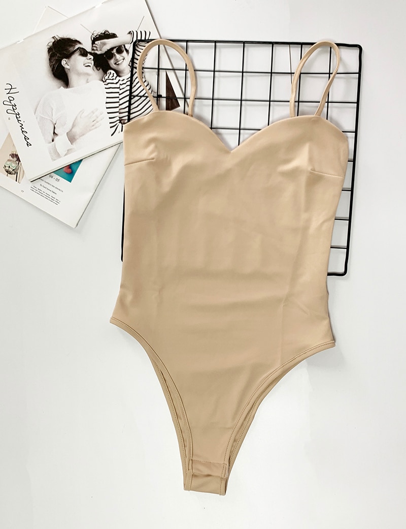 Solid Color Sexy Bodysuit with Spaghetti Straps